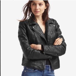 Gap Lamb Leather multi seam moto biker bomber punk goth black jacket sz L